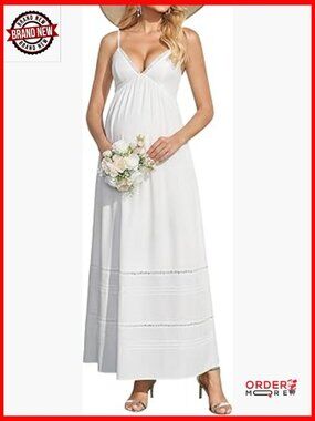 Maternity Maxi Dress V Neck Flowy Lace Long Boho Photoshoot